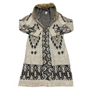 Mintee 16 Long Knit Zip Up Hooded Cardigan Women's S Aztec Southwestern Boho